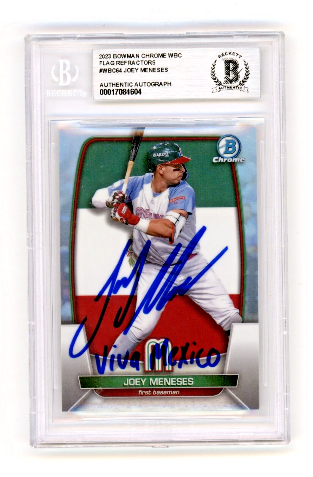Joey Meneses 2023 Bowman Chrome WBC Flag Refractor /499 Viva Mexico BAS BGS Auto-Powers Sports Memorabilia
