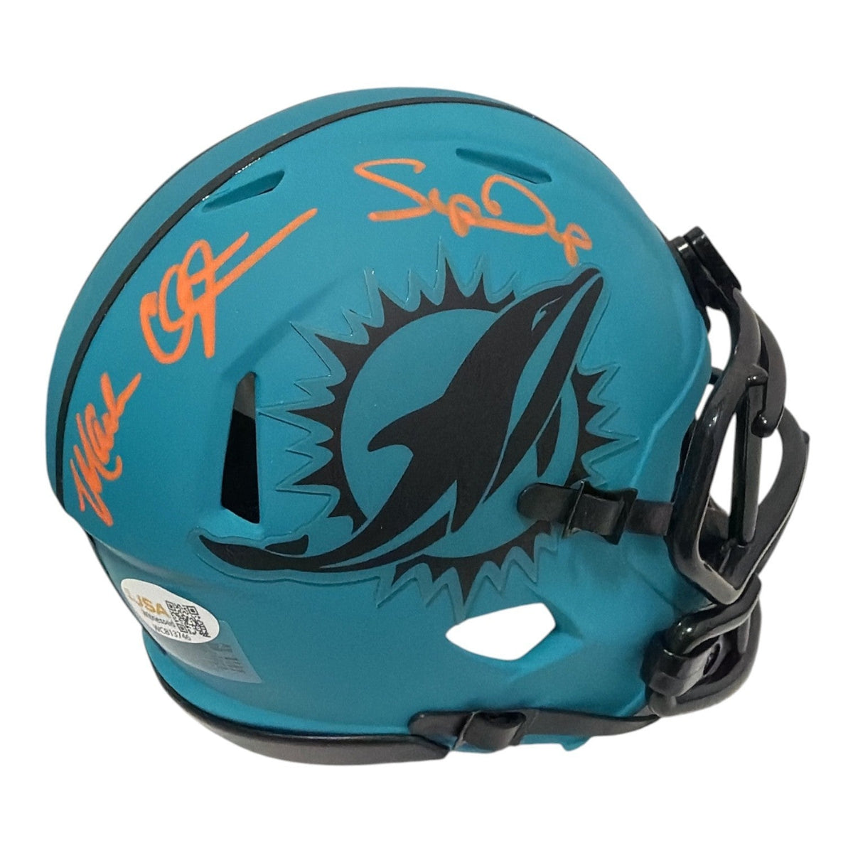 Mark Clayton & Mark Duper Dual Signed Dolphins Rave Mini Helmet JSA Wit COA-Powers Sports Memorabilia