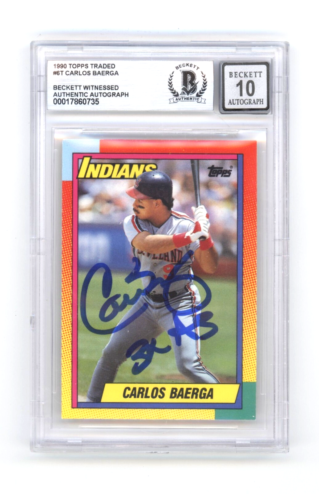 Carlos Baerga 1990 Topps Traded #6T RC Signed w/3x AS Ins Beckett BGS 10 Auto-Powers Sports Memorabilia