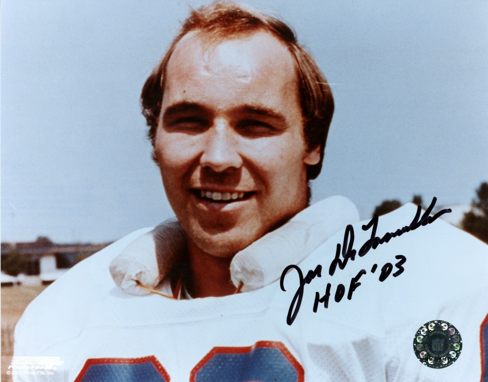 Joe DeLamielleure Signed Buffalo Bills 8x10 Photo File w/ HOF 03 LSCM Authenticated #3-Powers Sports Memorabilia
