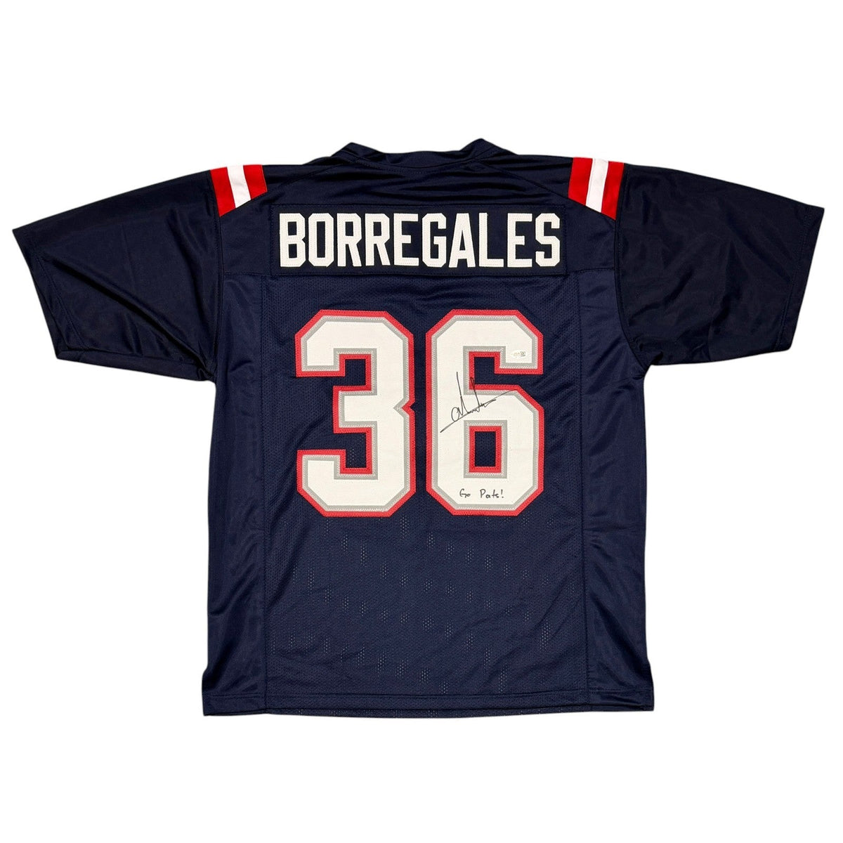 Andres Borregales Signed Custom Jersey w/ Go Pats JSA Witness Authenticated-Powers Sports Memorabilia