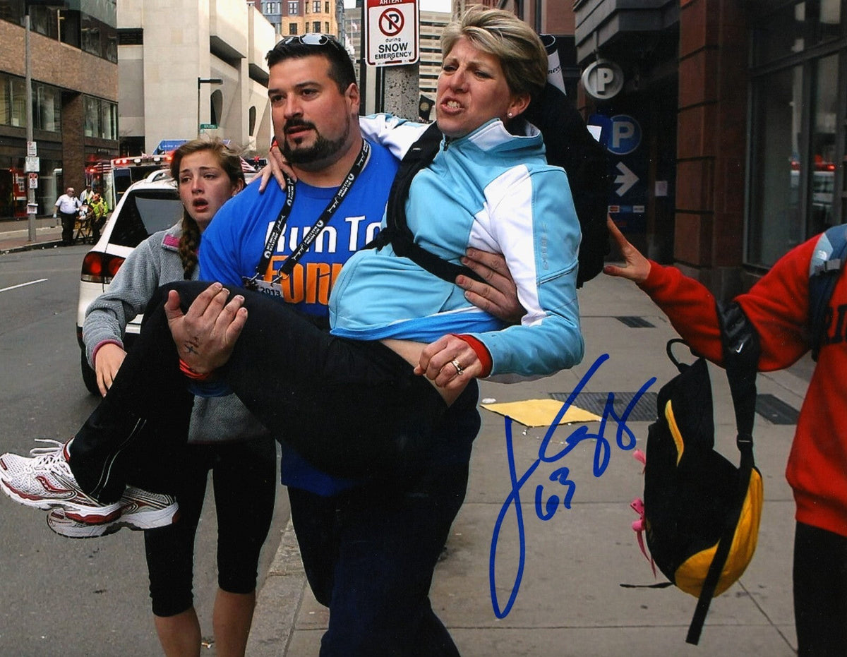Joe Andruzzi Signed New England Patriots 8x10 Photo Boston Marathon LSCM Authenticated #4-Powers Sports Memorabilia