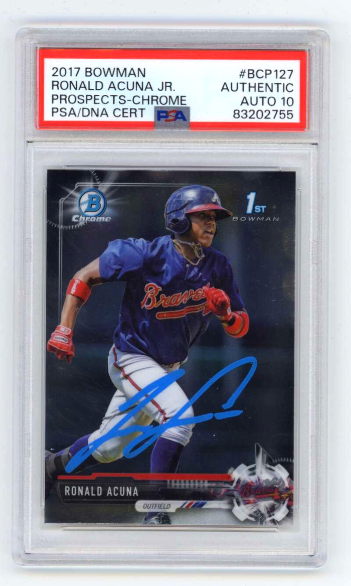 Ronald Acuna Jr 2017 Bowman Chrome #BCP-127 1st Rookie Signed 10 Auto PSA DNA-Powers Sports Memorabilia