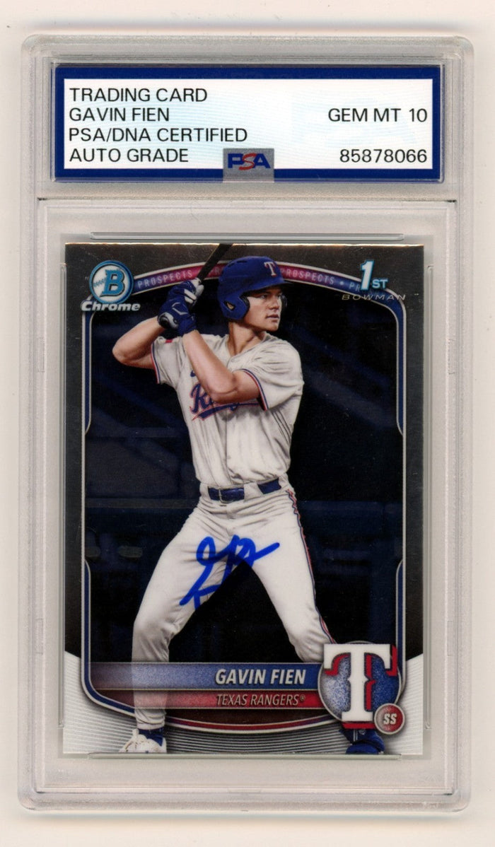 Gavin Fien 2025 Bowman Chrome 1st Signed Rookie RC PSA 10 Auto Rangers-Powers Sports Memorabilia