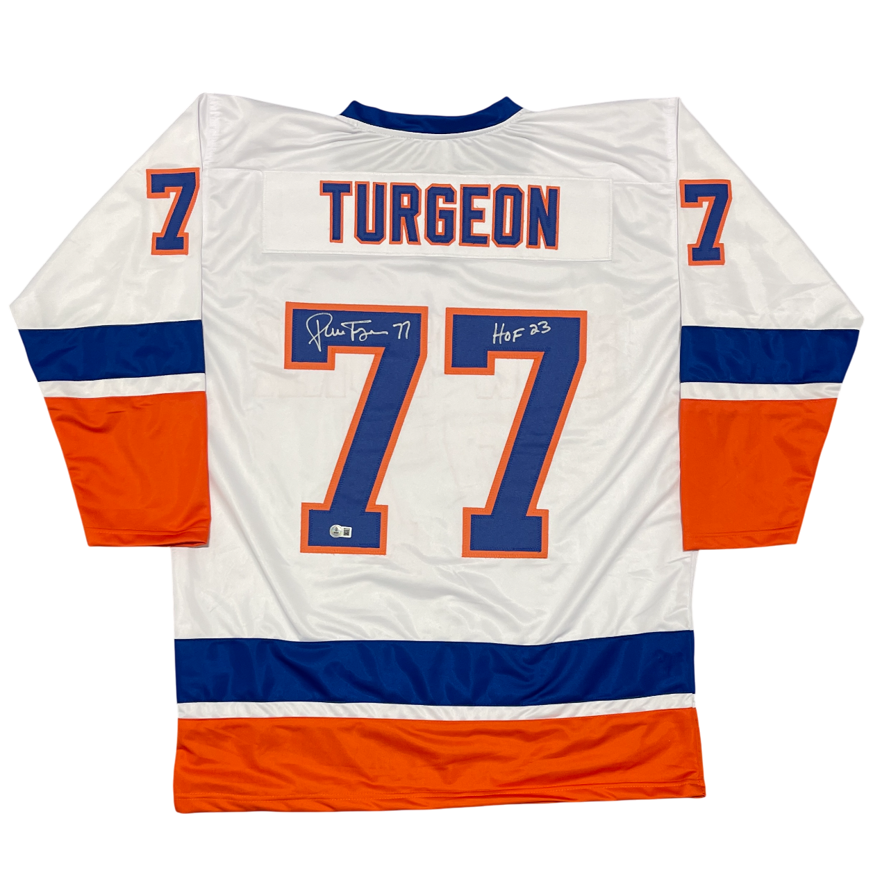 Pierre Turgeon Signed Custom Jersey w/ HOF 23 Beckett Witness Authenticated-Powers Sports Memorabilia