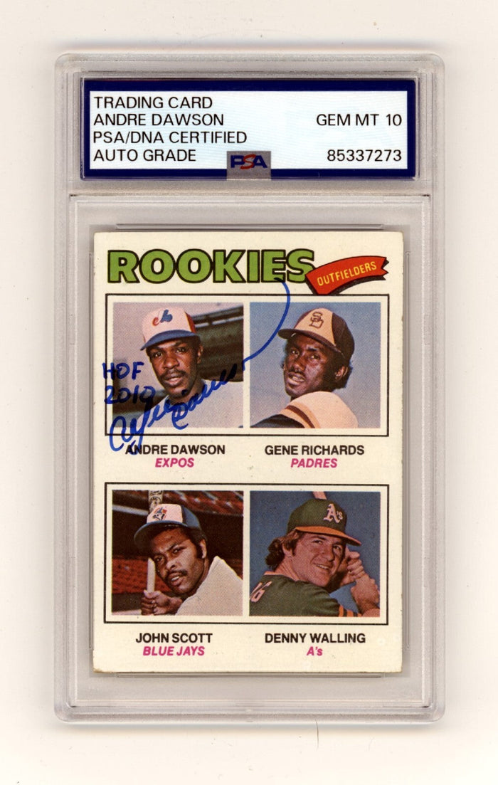 Andre Dawson 1977 Topps #473 Signed Rookie RC w/ HOF 2010 PSA 10 Auto Expos-Powers Sports Memorabilia