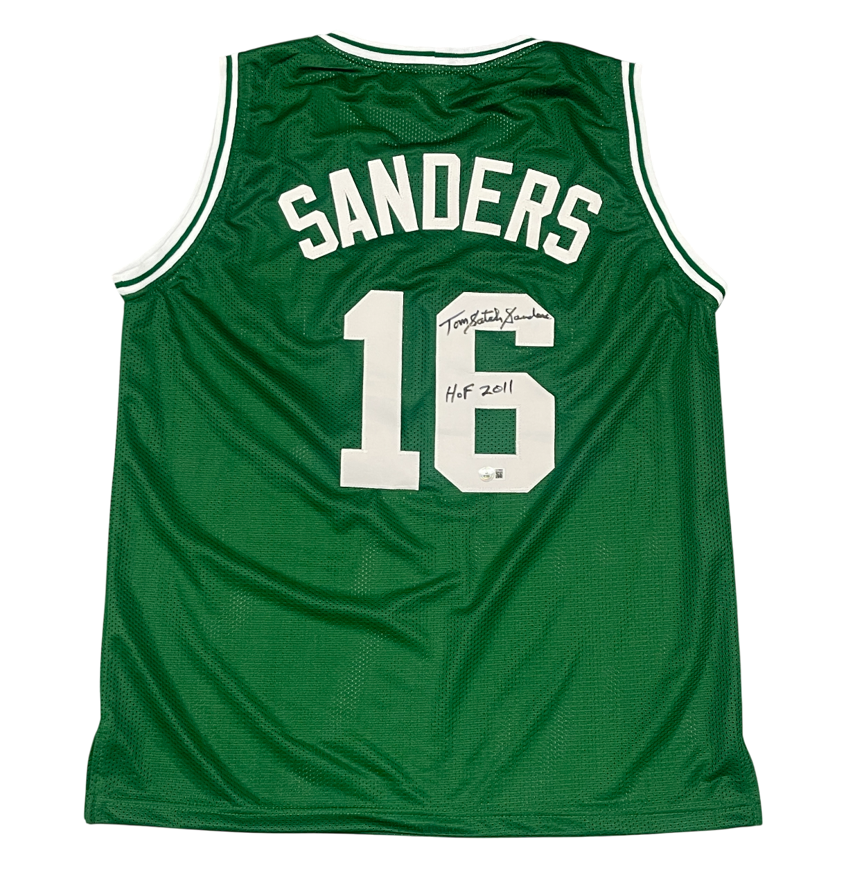Tom "Satch" Sanders Signed Custom Jersey w/ HOF 2011 Beckett Witness Authenticated-Powers Sports Memorabilia