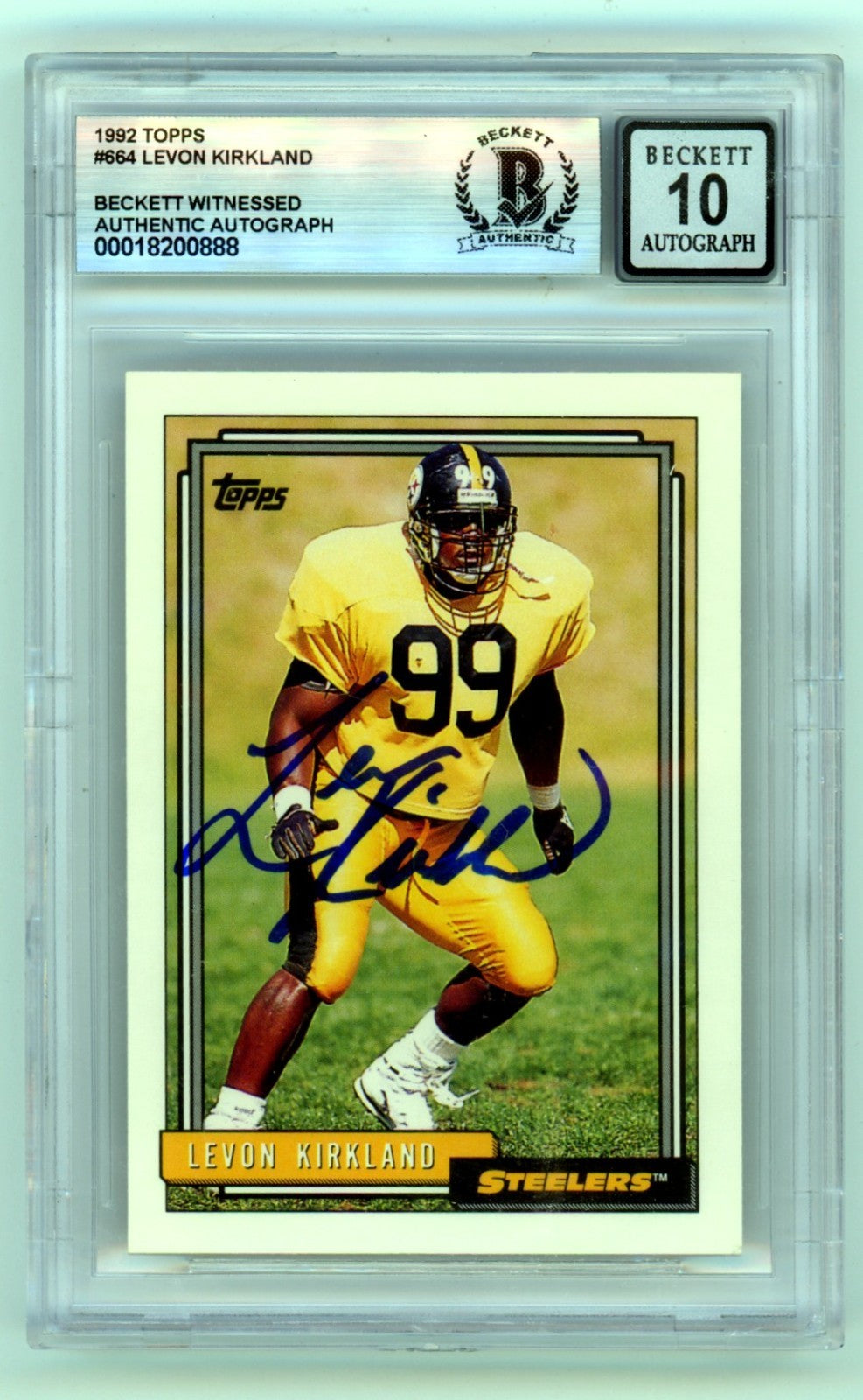 Levon Kirkland 1992 Topps #664 Signed Rookie RC Beckett BGS 10 Auto Steelers-Powers Sports Memorabilia