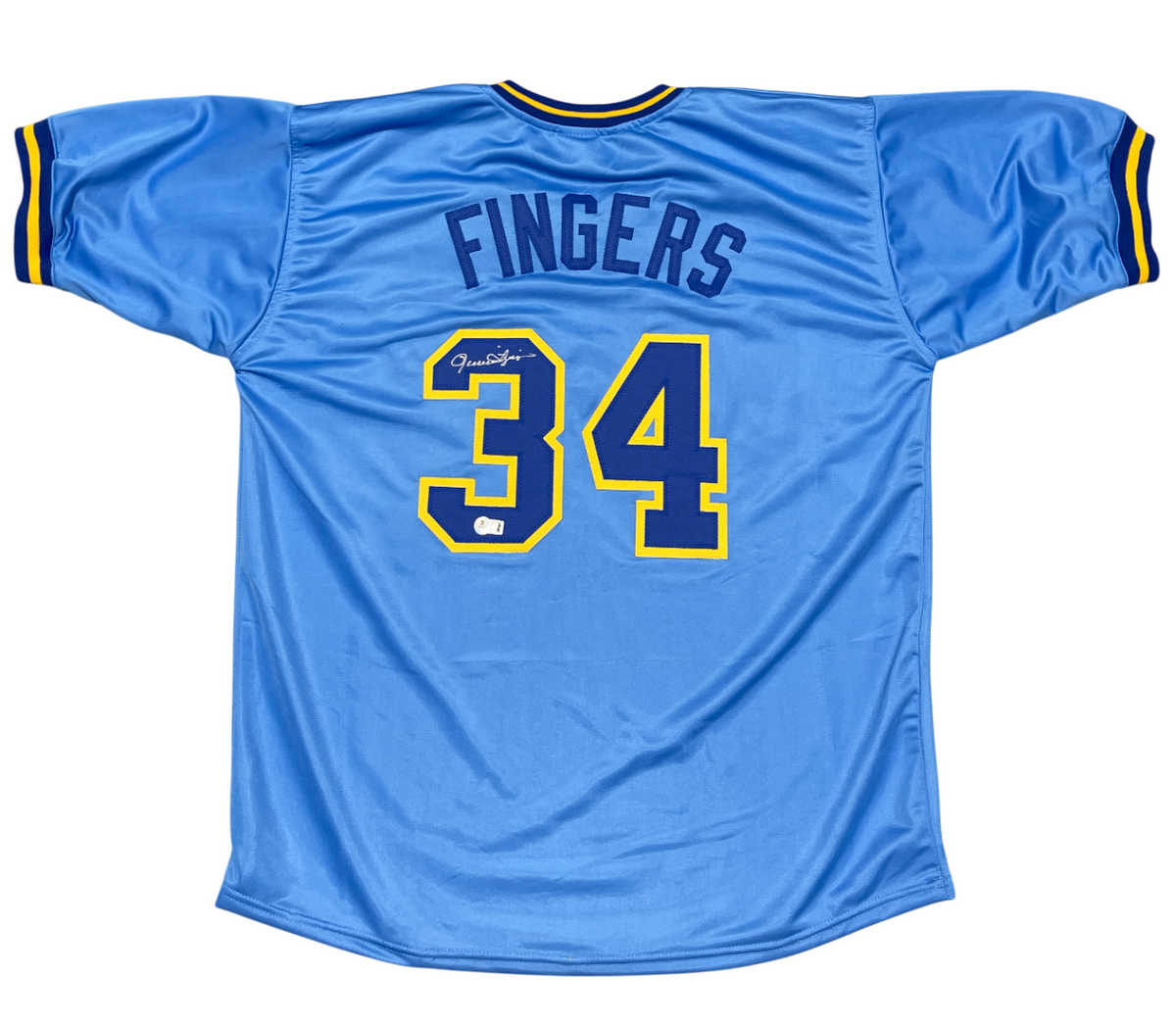 Rollie Fingers Signed Milwaukee Brewers Custom Jersey Beckett Witness BAS COA-Powers Sports Memorabilia
