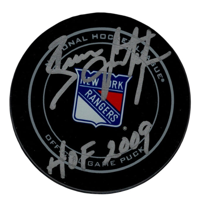 Brian Leetch Signed New York Rangers Official Puck w/ HOF 2009 Beckett W Beckett Authenticated-Powers Sports Memorabilia