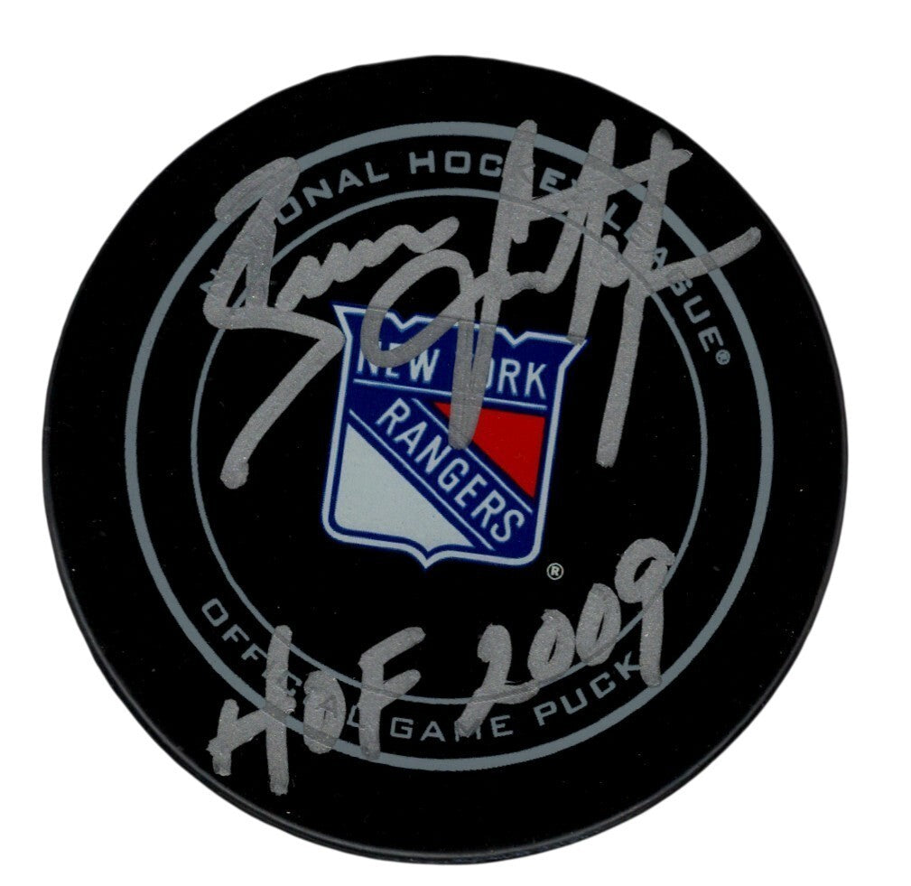 Brian Leetch Signed New York Rangers Official Puck w/ HOF 2009 Beckett W BAS COA-Powers Sports Memorabilia