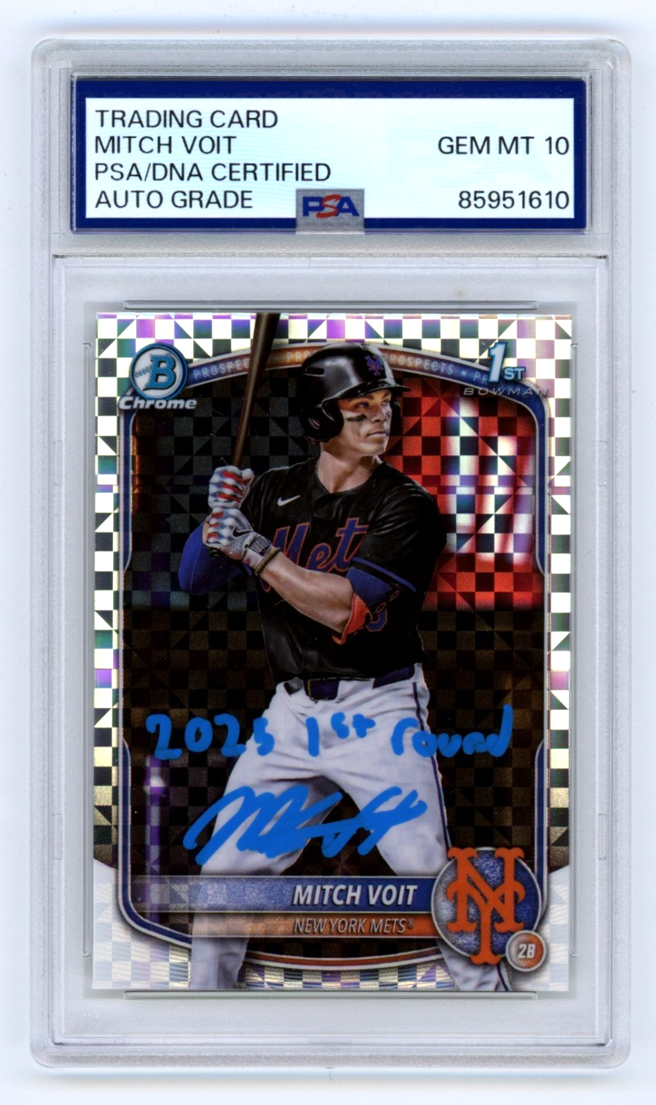 Mitch Voit 2025 Bowman Chrome Signed 1st X-Fractor RC w/ Insc. PSA 10 Auto-Powers Sports Memorabilia