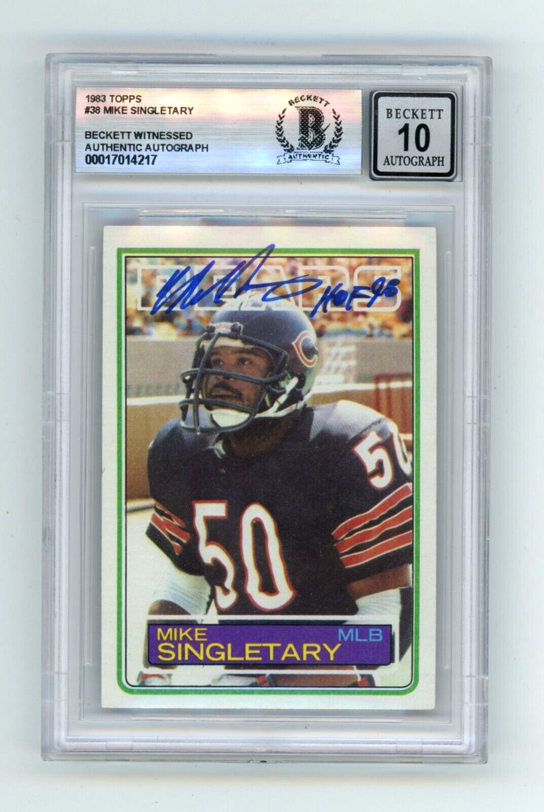 Mike Singletary 1983 Topps #38 Rookie RC HOF Ins Signed Beckett BAS BGS 10 Auto-Powers Sports Memorabilia