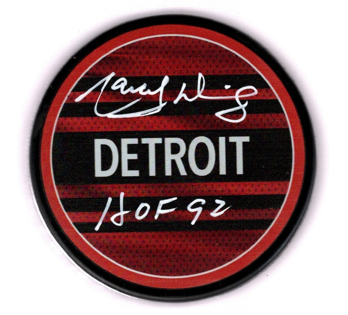Marcel Dionne Signed Detroit Red Wings Reverse Retro Puck HOF 92 Beckett Authenticated-Powers Sports Memorabilia