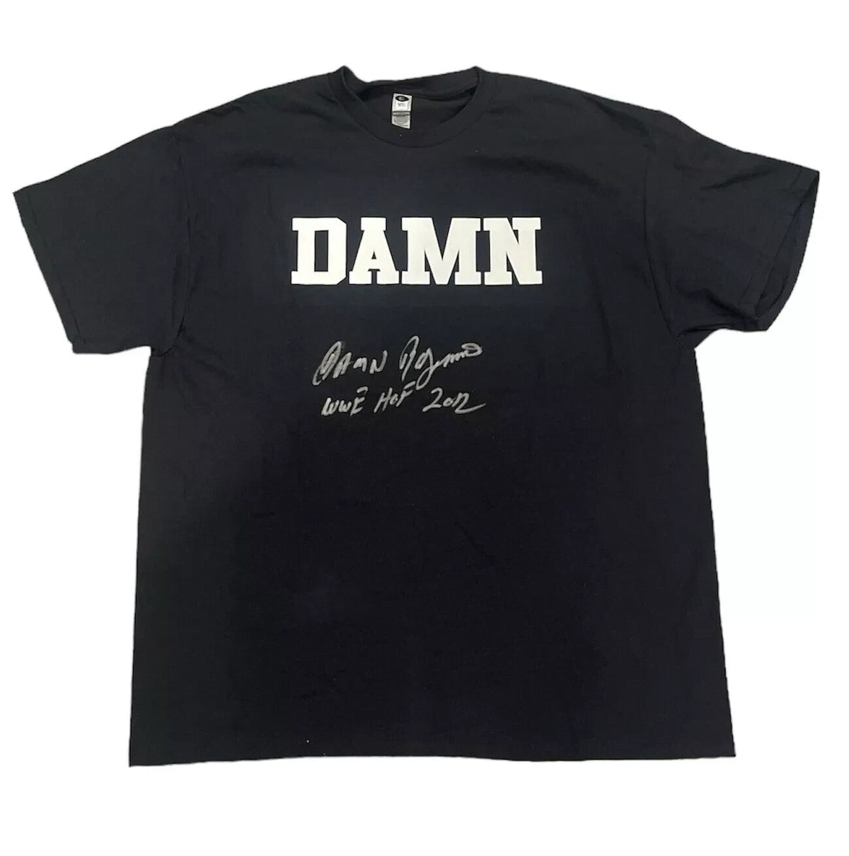 Ron Simmons Signed Auto Damn Custom T-Shirt WWE HOF 2012 Ins Beckett WIT BAS COA-Powers Sports Memorabilia