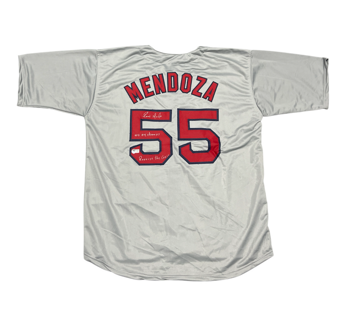 Ramiro Mendoza Signed Custom Red Sox Jersey w/ 2 WS Ins Beckett Witness BAS COA-Powers Sports Memorabilia