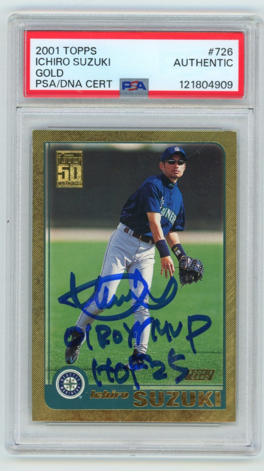 Ichiro Suzuki 2001 Topps 726 Signed Gold #/2001 Rookie RC w/ 2 Insc PSA Auto HOF-Powers Sports Memorabilia