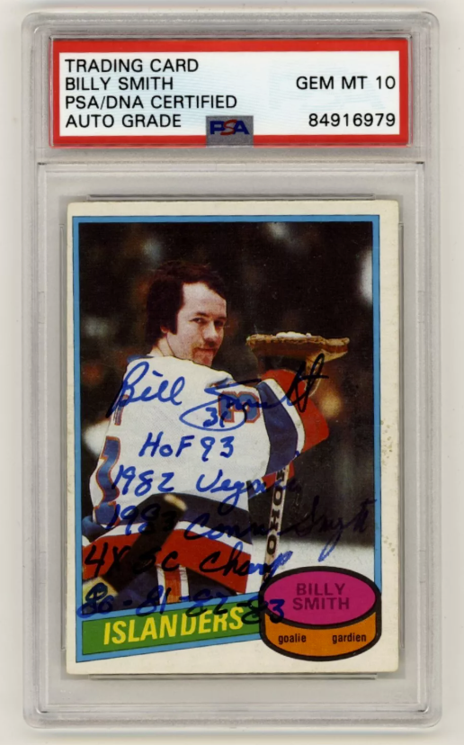 Billy Smith 1980-81 O-Pee-Chee OPC #60 Signed PSA 10 Auto w/ 5 Inscriptions HOF-Powers Sports Memorabilia