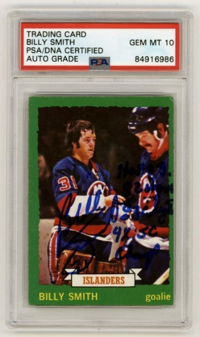 Billy Smith 1973-74 Topps Rookie RC #142 Signed PSA 10 Auto w/ 4 Inscriptions E-Powers Sports Memorabilia