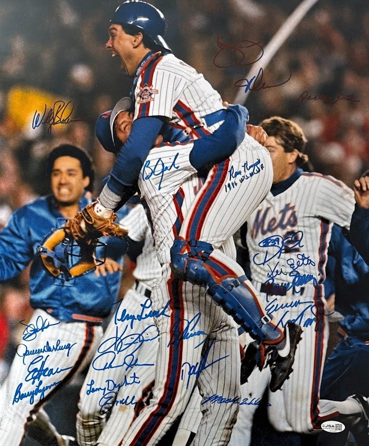 New York Mets 1986 World Series 23 Auto Team Signed 16x20 Photo w/ Insc. JSA COA-Powers Sports Memorabilia