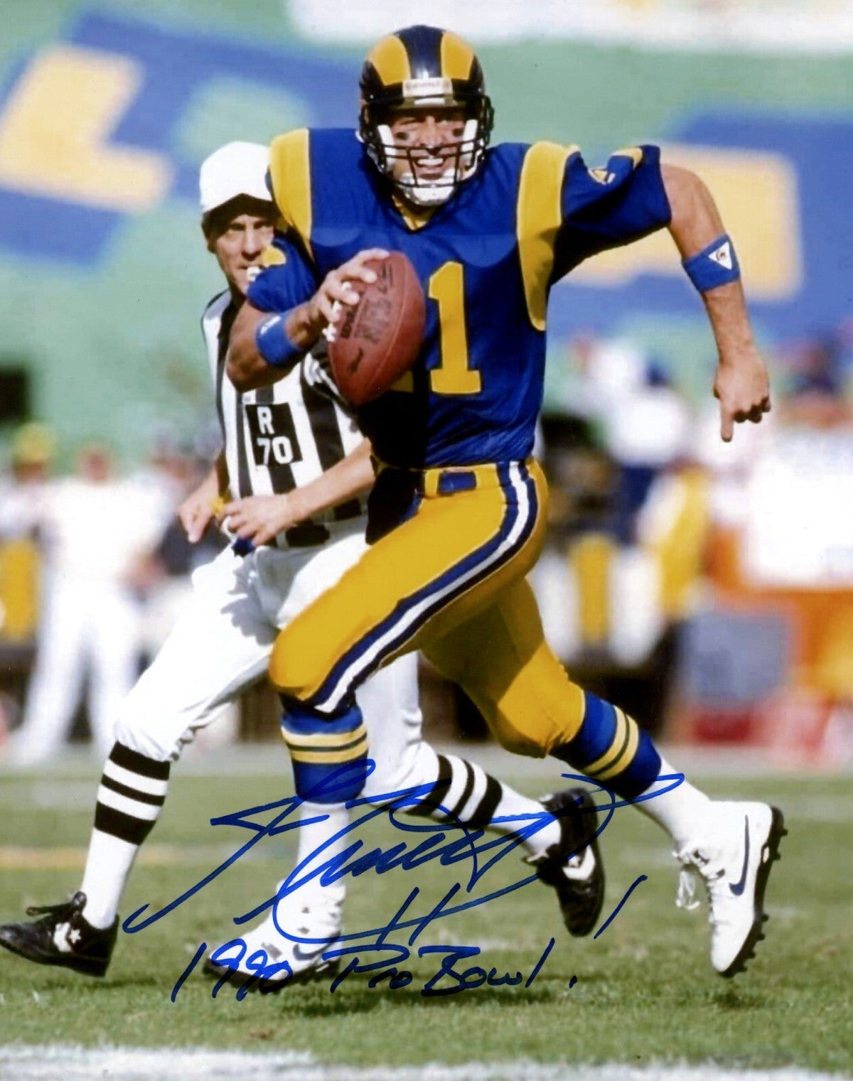 Jim Everett Signed Los Angeles Rams 8x10 Photo w/ 1990 Pro Bowl Insc. LSCM Authenticated-Powers Sports Memorabilia