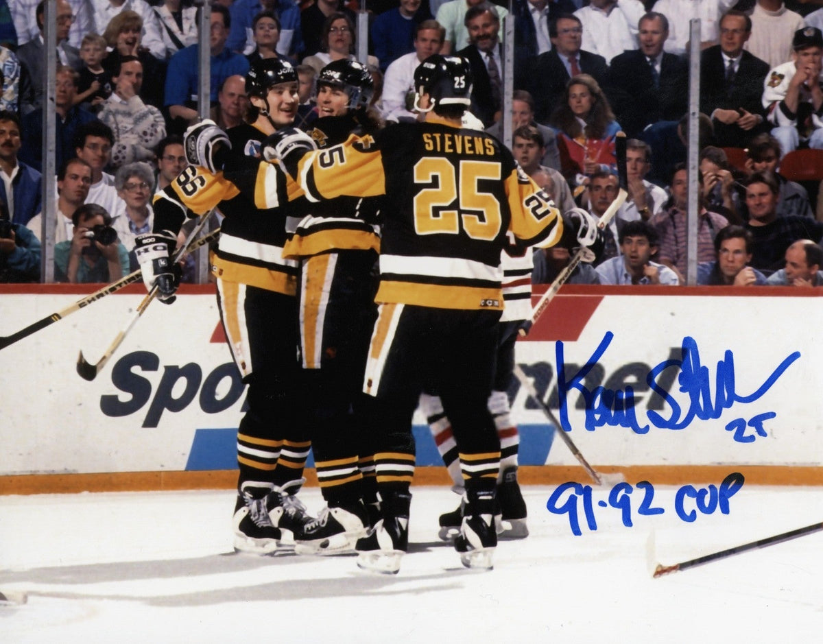 Kevin Stevens Signed Penguins 8x10 Photo w/ 91-92 Cup LSCM Authenticated #4-Powers Sports Memorabilia