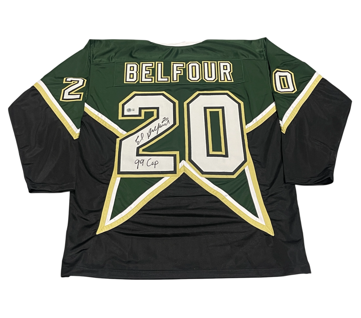 Ed Belfour Signed Custom Jersey w/ 99 Cup Beckett Witness Authenticated-Powers Sports Memorabilia
