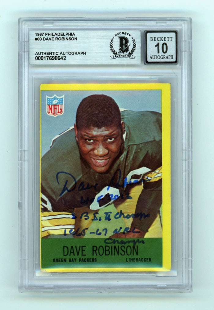 Dave Robinson 1967 Philadelphia #80 Signed Rookie RC w 3 Insc HOF BGS 10 Auto A-Powers Sports Memorabilia