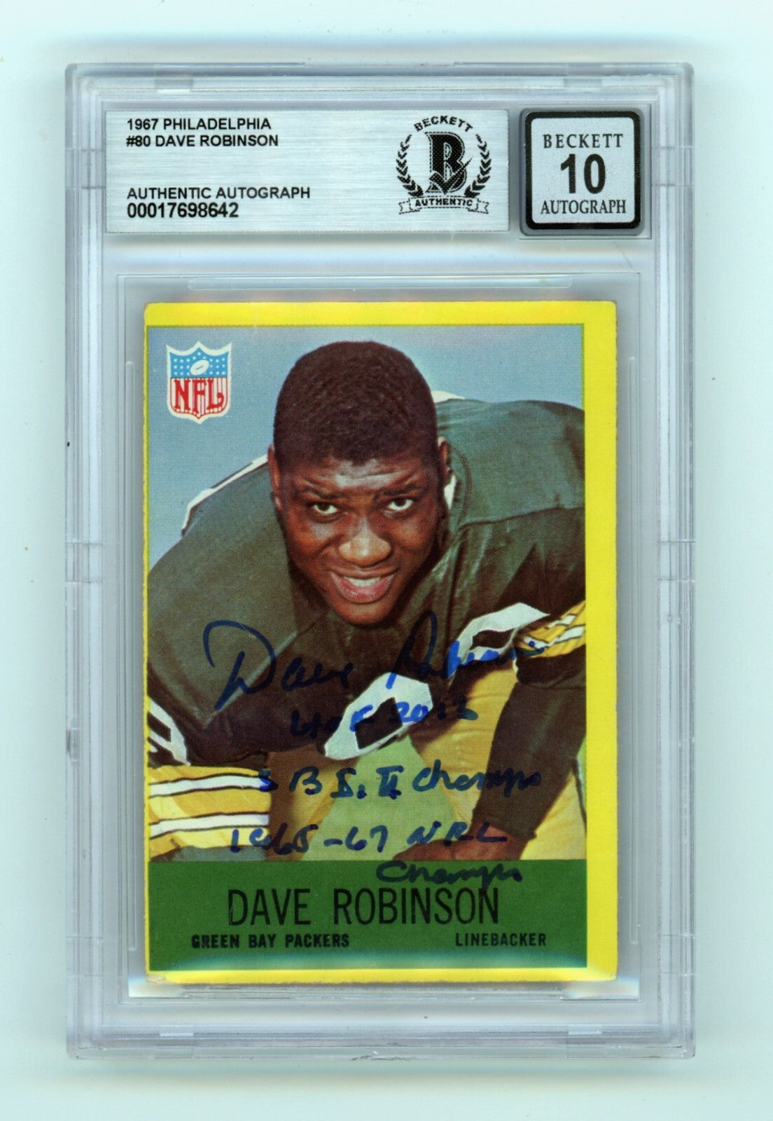 Dave Robinson 1967 Philadelphia #80 Signed Rookie RC w 3 Insc HOF BGS 10 Auto A-Powers Sports Memorabilia
