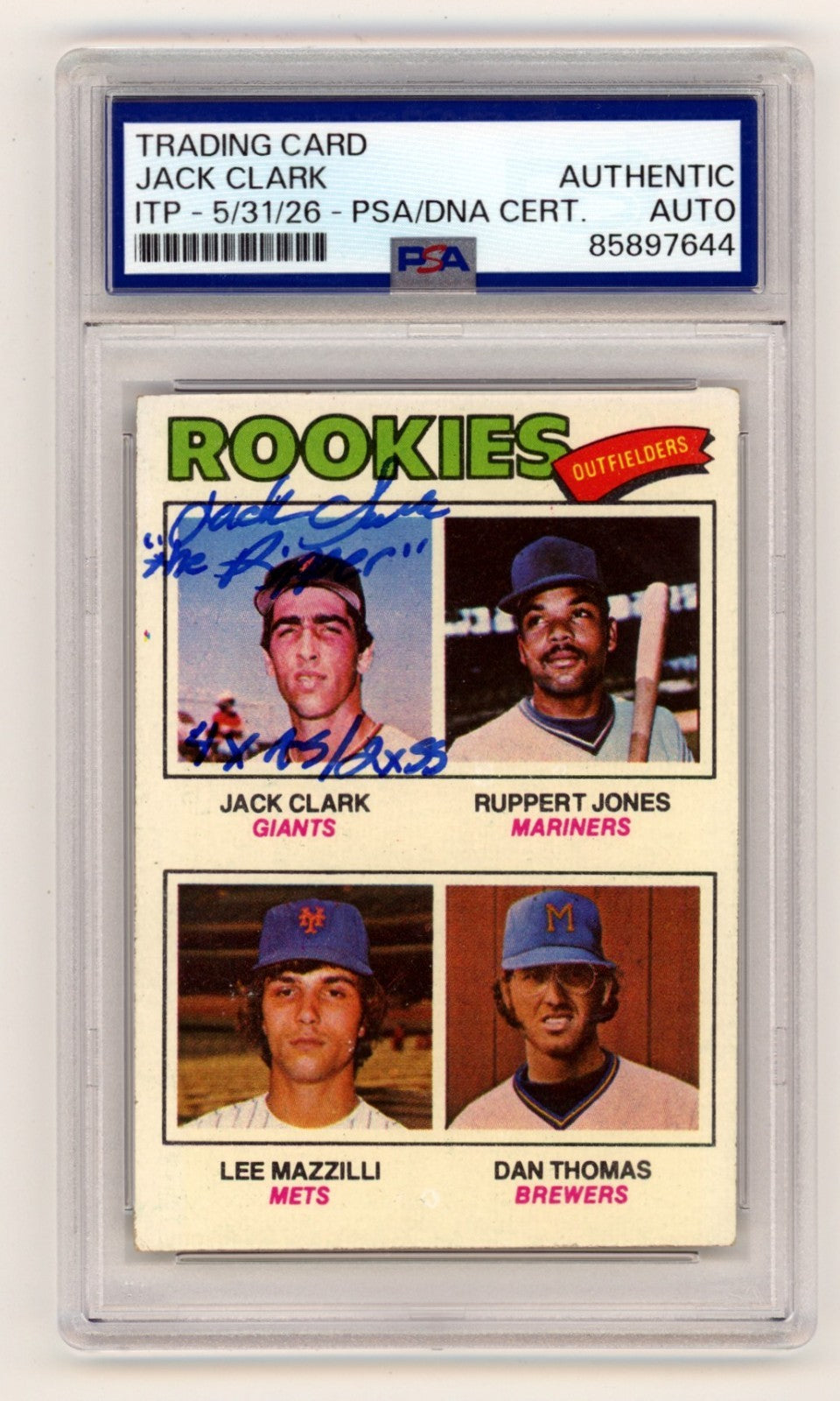 Jack Clark 1977 Topps #488 Signed Rookie RC w/ 3 Insc. PSA ITP Authentic Auto-Powers Sports Memorabilia