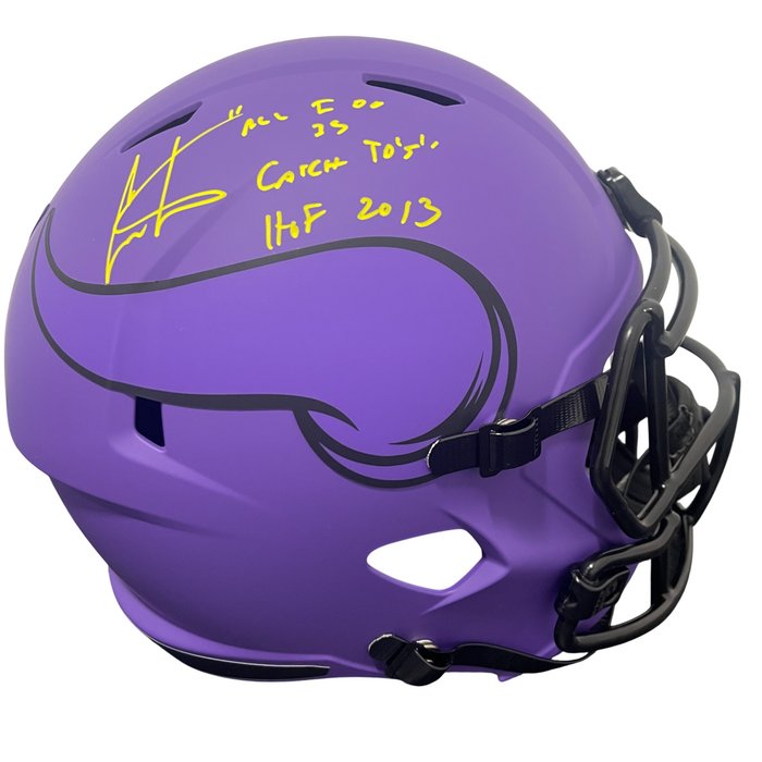 Cris Carter Signed Vikings Rave Full Size FS Helmet w/ HOF + TDs Beckett Authenticated-Powers Sports Memorabilia