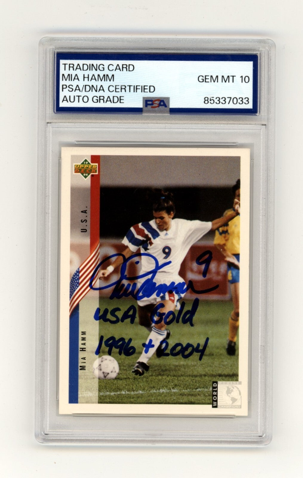 Mia Hamm 1994 Upper Deck USA Soccer #268 Signed w/ USA Gold 94 & 04 PSA 10 Auto-Powers Sports Memorabilia