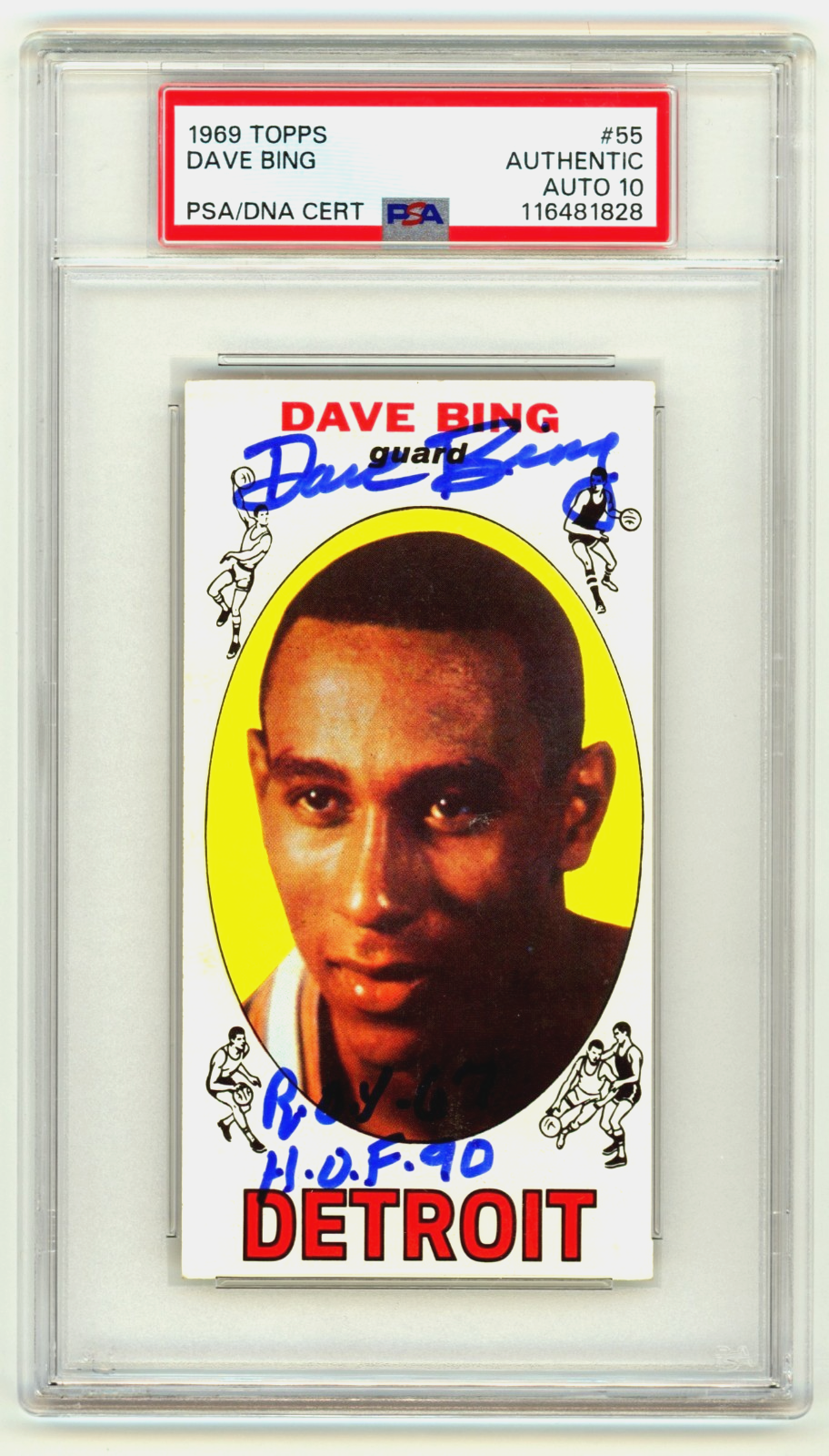 Dave Bing 1969-70 Topps #55 Tall Boy RC Signed w/ 2 Insc. PSA 10 Auto Detroit-Powers Sports Memorabilia