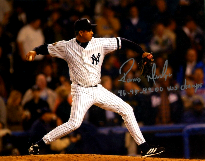 Ramiro Mendoza Signed NY Yankees 8x10 Photo w/ 96-98-99-00 WS Champs LSCM Authenticated-Powers Sports Memorabilia