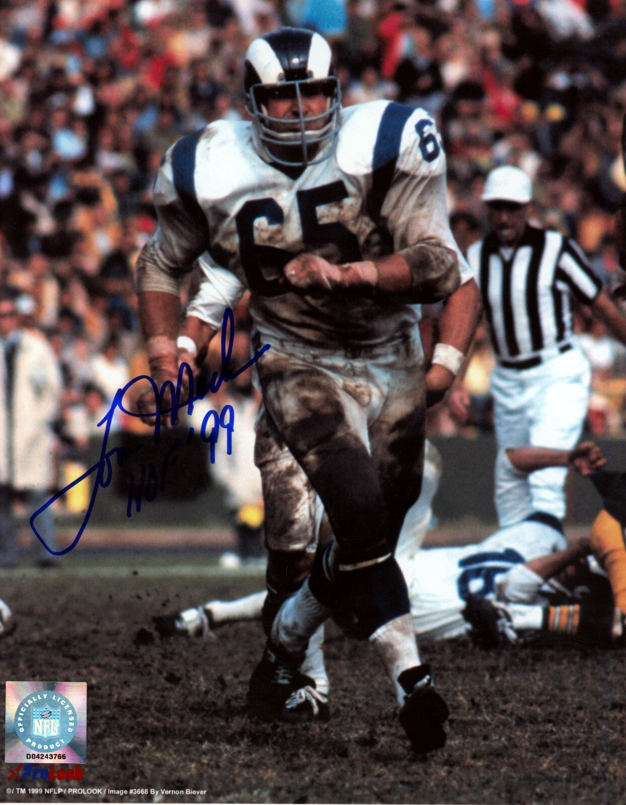 Tom Mack Signed Los Angeles Rams 8x10 Photo w/ HOF 99 LSCM Authenticated #2-Powers Sports Memorabilia