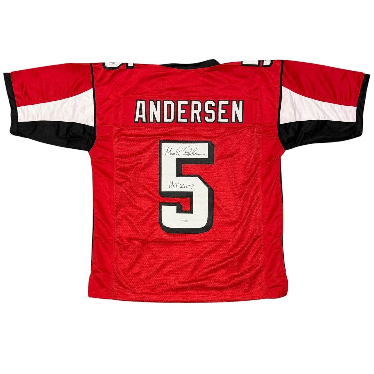 Morten Andersen Signed Falcons Custom Jersey w/ HOF 2017 JSA Witness Authenticated-Powers Sports Memorabilia