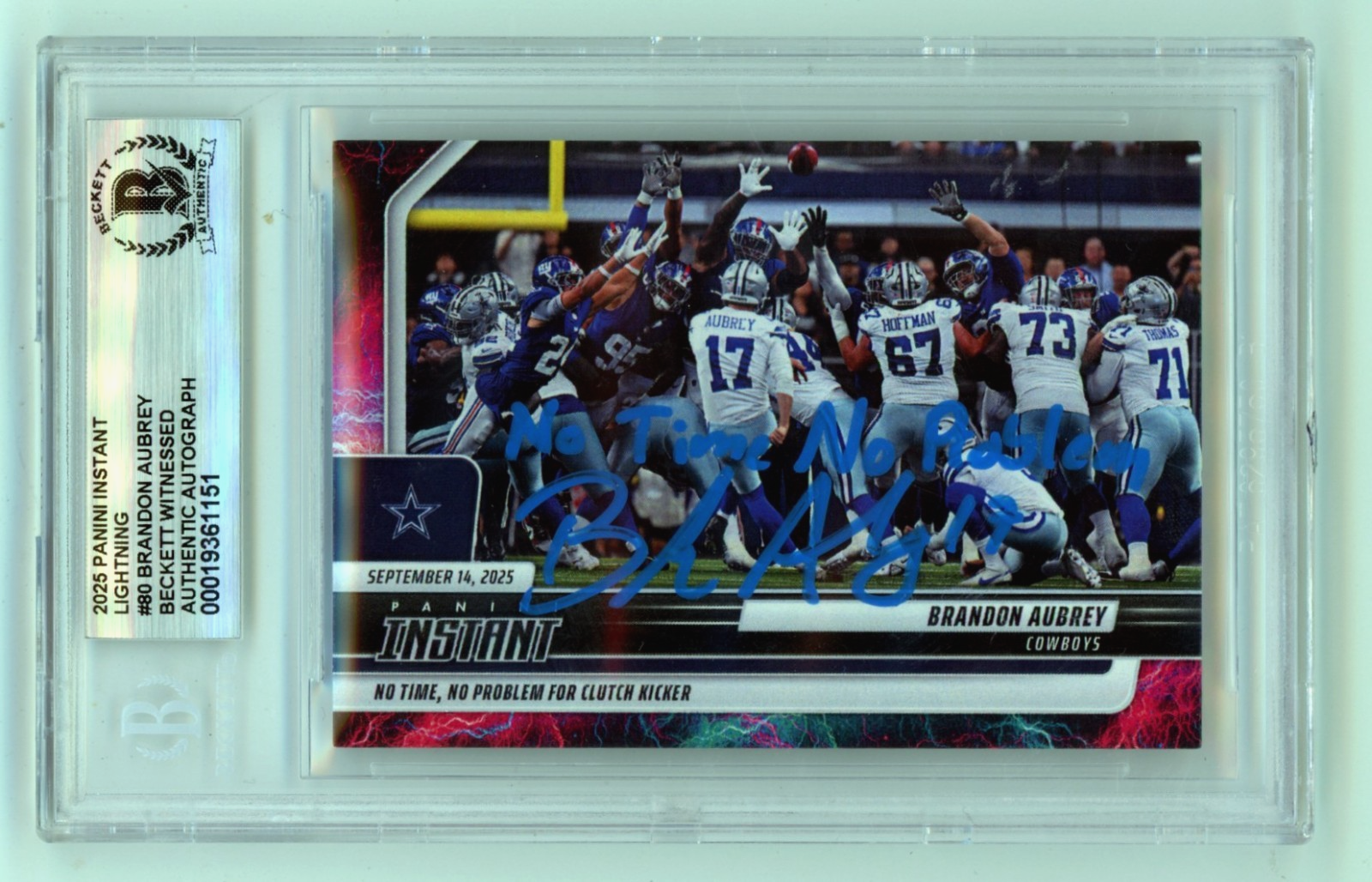 Brandon Aubrey 2025 Panini Instant Lightning Signed w/ Insc #/5 Beckett BGS Auto-Powers Sports Memorabilia