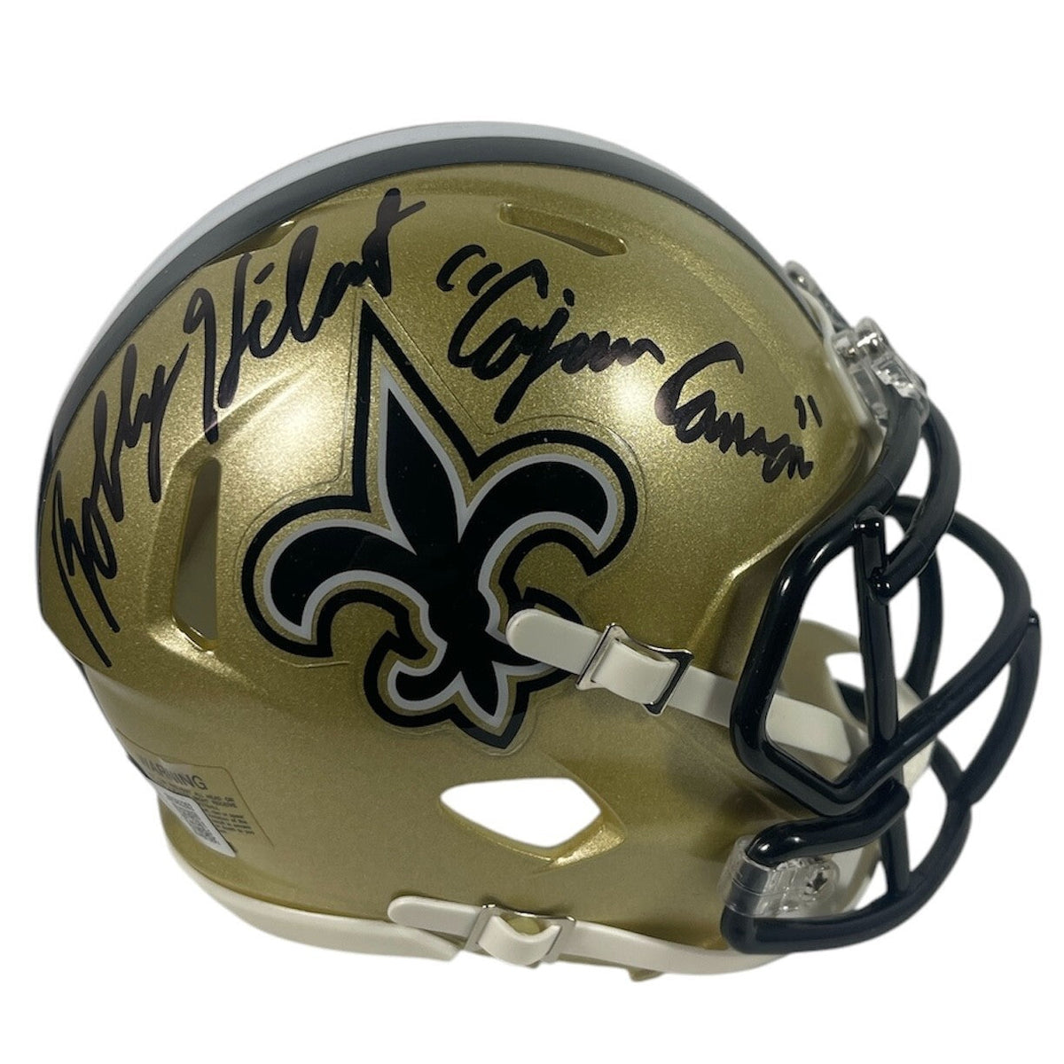 Bobby Hebert Signed Saints Speed Mini Helmet Cajun Cannon Beckett Wit BAS COA-Powers Sports Memorabilia
