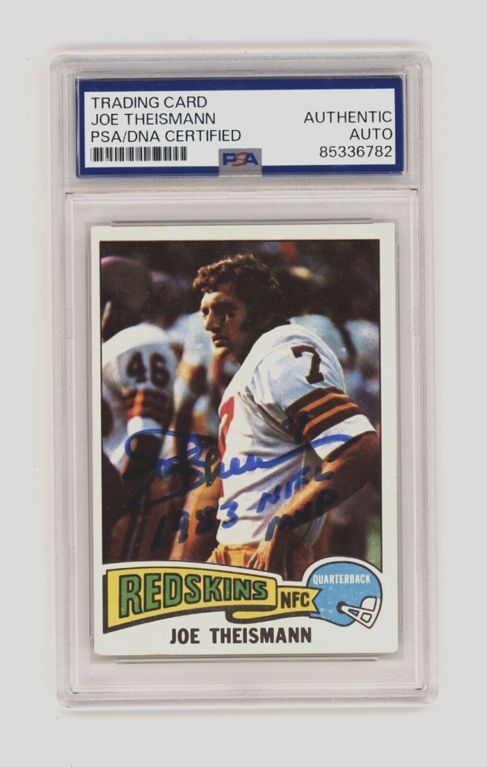 Joe Theismann 1975 Topps #416 Signed Rookie RC w/ 1983 NFL MVP PSA Auto Redskins-Powers Sports Memorabilia