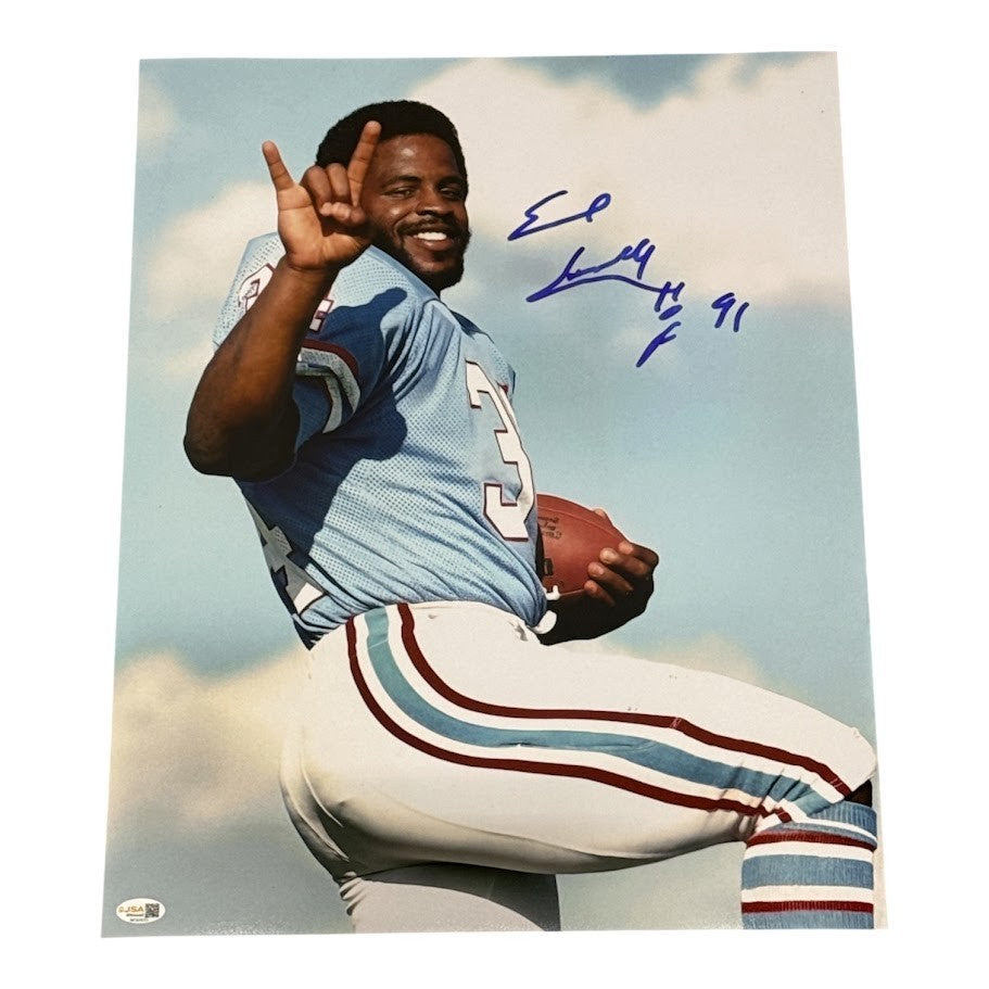 Earl Campbell Signed Houston Oilers 16x20 Photo W/ HOF 91 Ins JSA Witness COA-Powers Sports Memorabilia