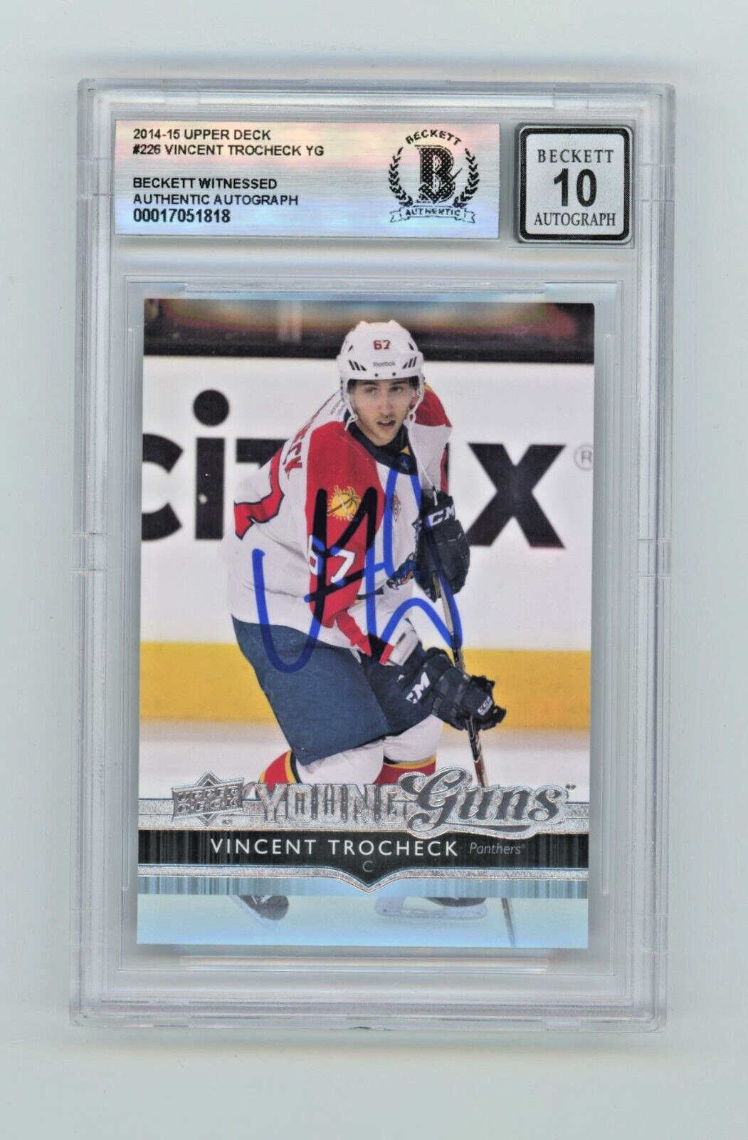 Vincent Trocheck 2014-15 Upper Deck Young Guns #226 Rookie RC Signed BAS BGS 10-Powers Sports Memorabilia
