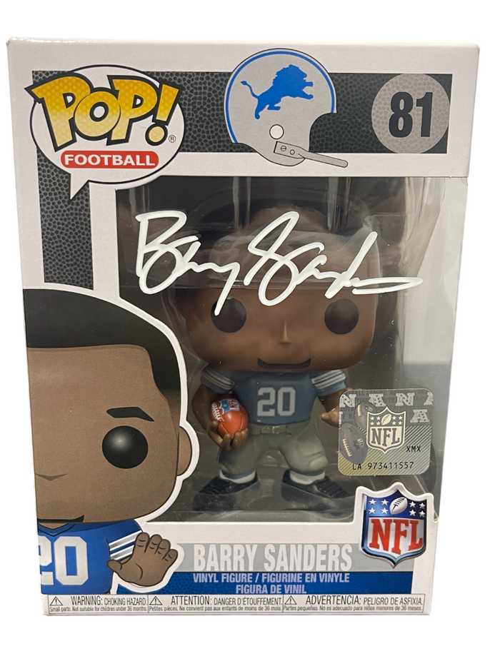 Barry Sanders Signed Detroit Lions NFL Funko Pop #81 Beckett Witness Authenticated-Powers Sports Memorabilia