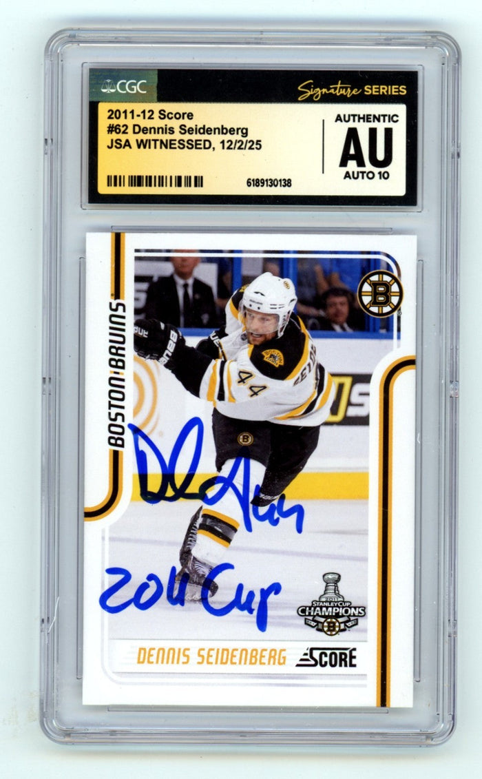 Dennis Seidenberg 2011-12 Score Signed 2011 Cup Insc. JSA CGC Authentic 10 Auto-Powers Sports Memorabilia