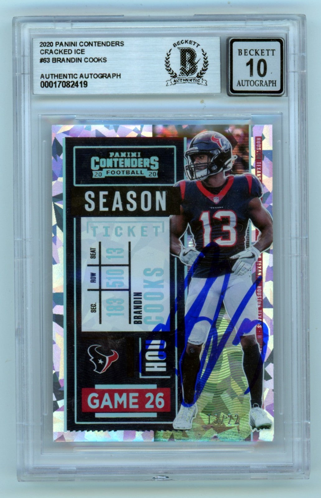 Brandin Cooks 2020 Panini Contenders Cracked Ice JSY #13/22 Beckett BGS 10 Auto-Powers Sports Memorabilia