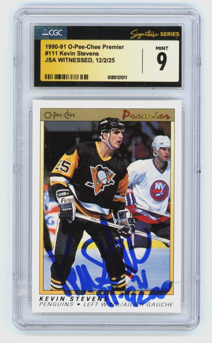 Kevin Stevens 1990-91 O-Pee-Chee Premier Signed RC JSA CGC 9 MINT Auto-Powers Sports Memorabilia