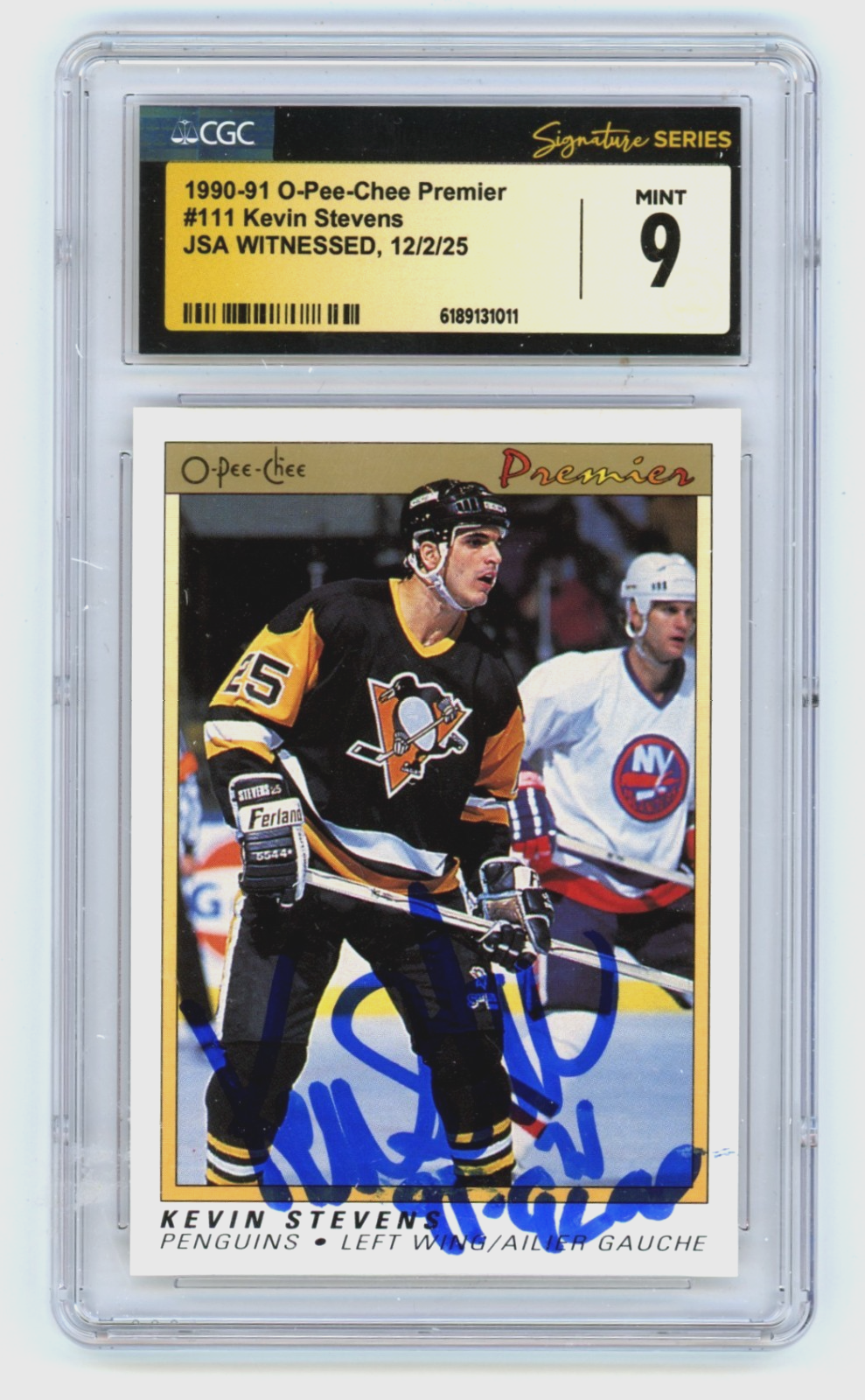 Kevin Stevens 1990-91 O-Pee-Chee Premier Signed RC JSA CGC 9 MINT Auto-Powers Sports Memorabilia