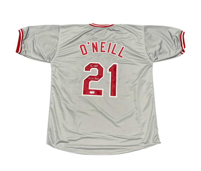 Paul O'Neill Signed Reds Custom Jersey w/ 90 WS Champ Beckett Witness BAS COA-Powers Sports Memorabilia