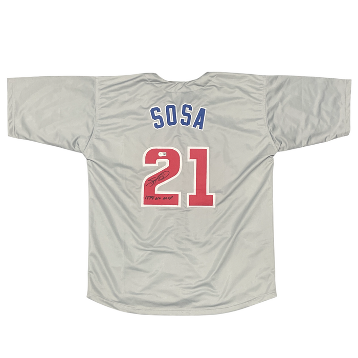 Sammy Sosa Signed Cubs Custom Jersey w/ 1998 NL MVP Beckett Witness BAS COA-Powers Sports Memorabilia