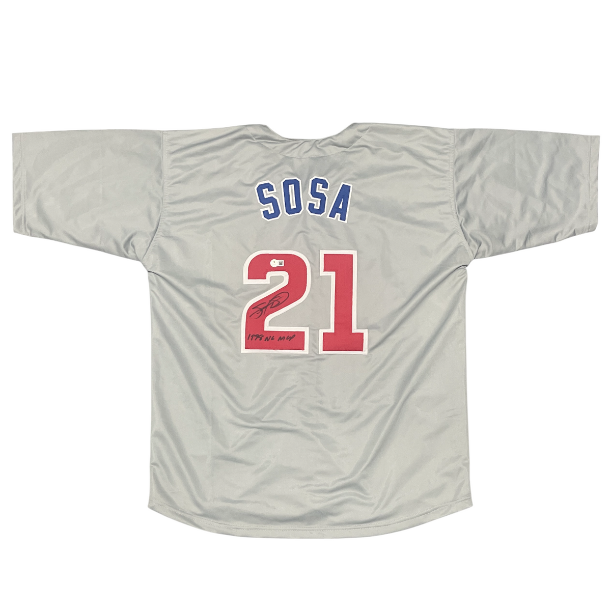 Sammy Sosa Signed Cubs Custom Jersey w/ 1998 NL MVP Beckett Witness BAS COA-Powers Sports Memorabilia