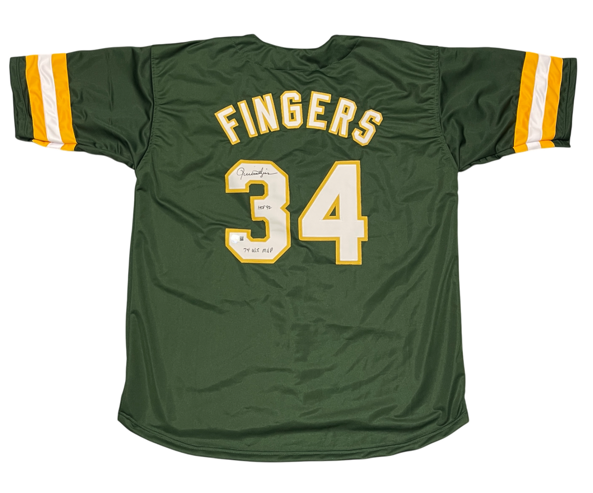 Rollie Fingers Signed Oakland Custom Jersey w/ 2 Insc Beckett Witness BAS COA-Powers Sports Memorabilia